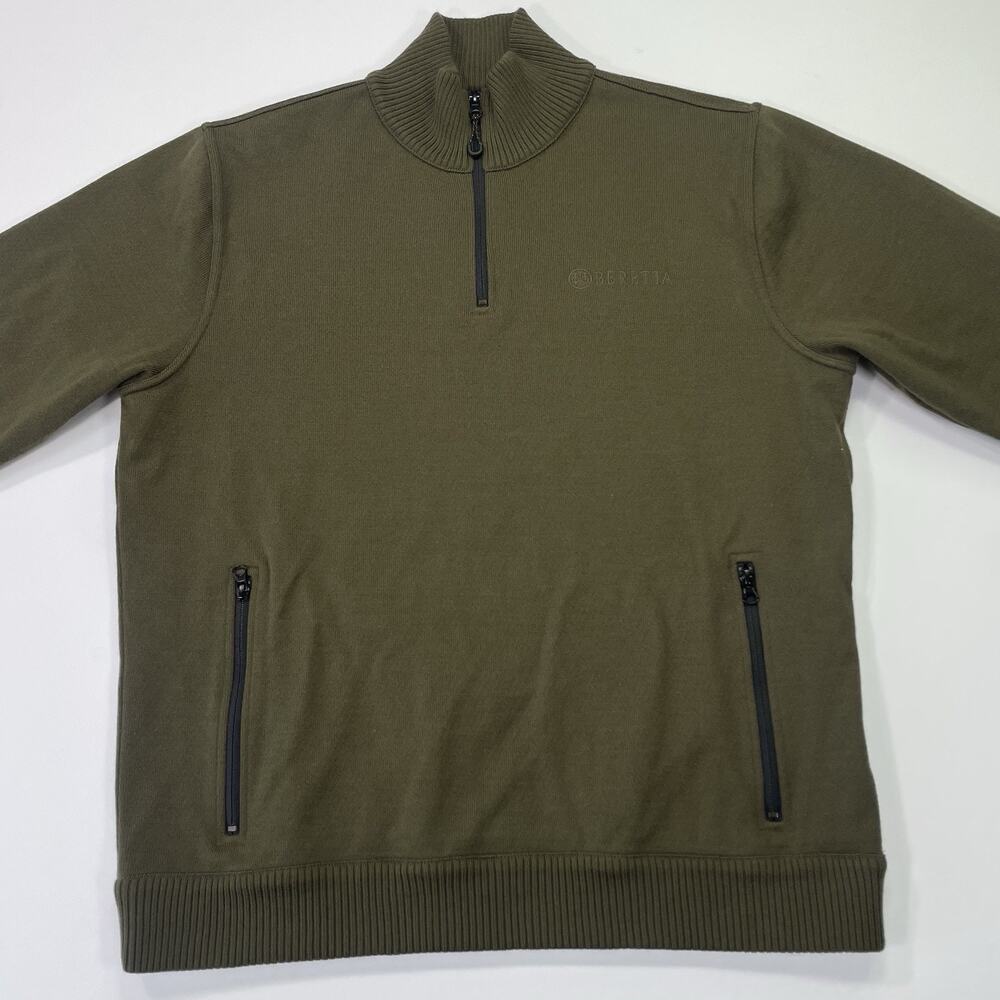 Beretta Sweater Men’s XL 1/4 Zip Mock Neck Green Zipper Pockets Lined
